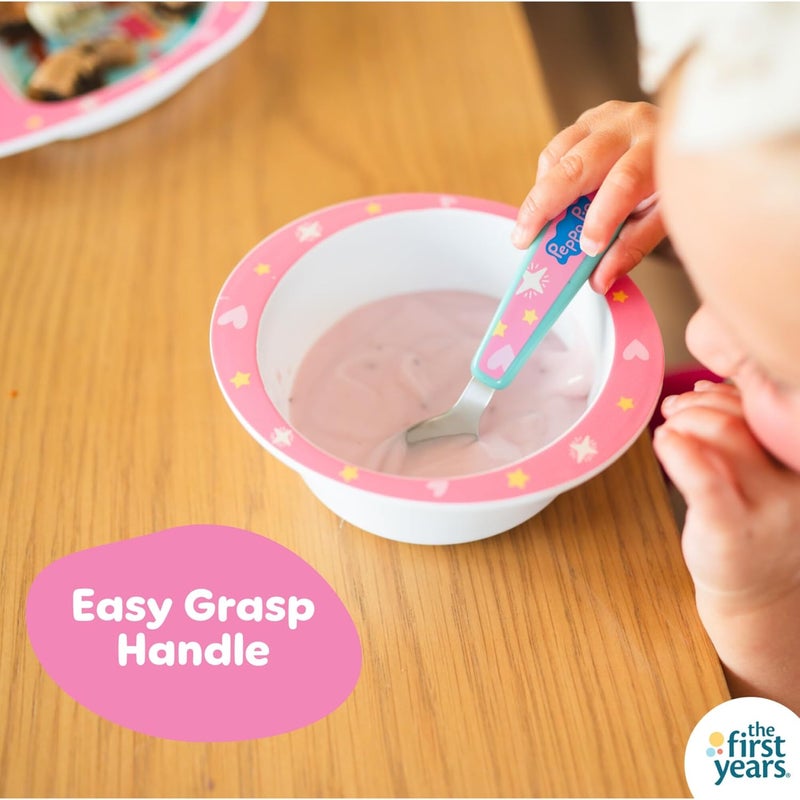 the FIRST years Peppa Pig Toddler Dinnerware Set - Includes Plate, Divided Bowl, and Utensils - Dishwasher Safe Feeding Supplies Made without BPA - 4 Count - Image 2